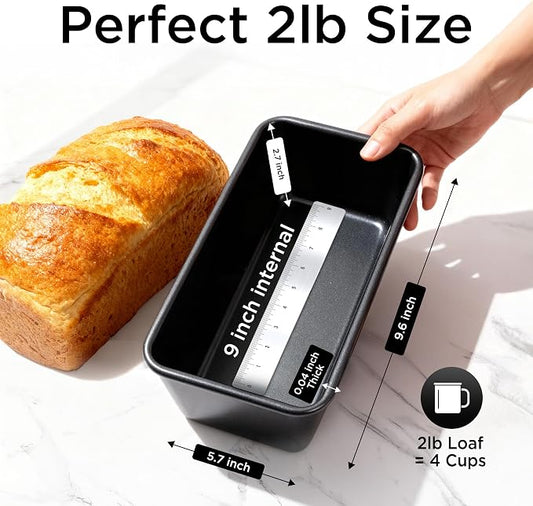 Wrenbury Large 2lb Loaf Pan for Baking Bread โ Non Stick Carbon Steel Bread Pan 9.5 Inch for Homemade Banana Cake and Meatloaf โ PTFE Free Bakeware