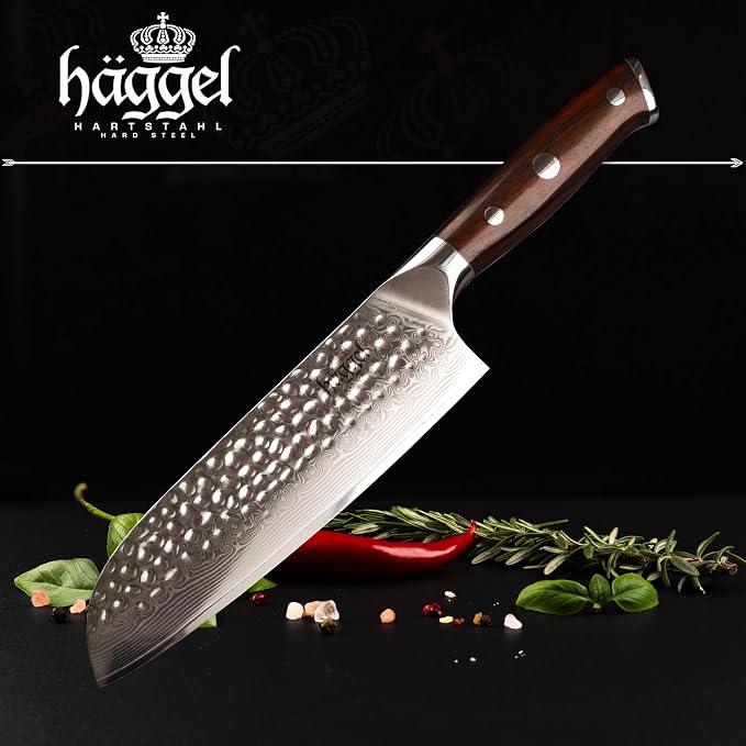 Japanese Chef Knife - 67 Layer Damascus Steel Kitchen Knife with Hand Hammered Finish - Professional Sharp Cooking Knife