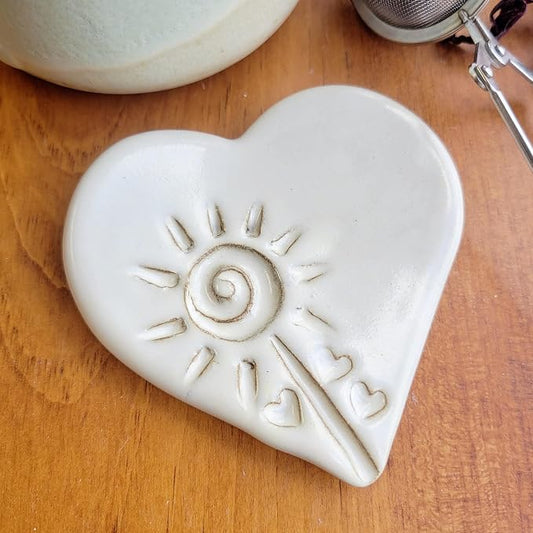 Heart Mini Spoon Rest for Coffee Teaspoon or Tea Ball - Small Size Countertop Miniature Ceramic Spoon Holder in Butter Cream
