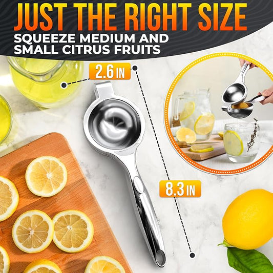 Stainless Steel Lemon Squeezer for Max Juice in Seconds – 8.3"x2.6" Lime Squeezer | Heavy-Duty, Ergonomic Handheld, Juicer for Citrus Juice Extraction for Holiday & Festive Drinks, Great Kitchen Gifts