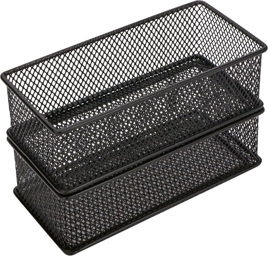 Annova Mesh Drawer Cabinet and Shelf Organizer Bins Storage Basket School Office Supply Holder Tray- Set of 2 (Black, 3x6x2 Inch)
