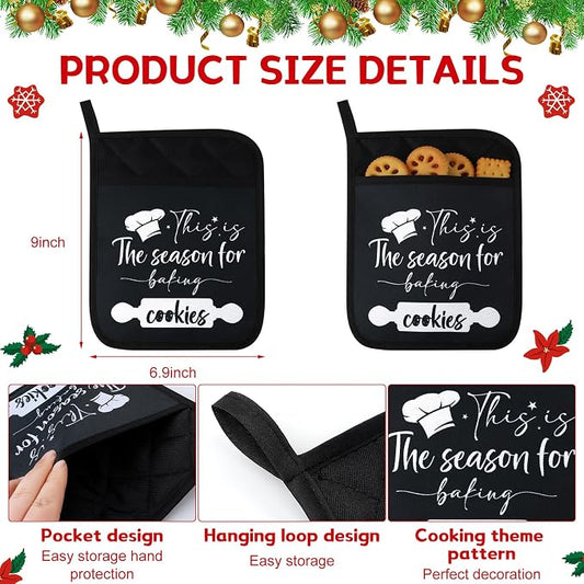 Layhit 12 Pieces Christmas Pot Holders with Pocket Heat Resistant Oven Mitts Hot Pads Farmhouse Cookie Bag for Kitchen Baking Cooking Appreciation Gift(Red and Green)