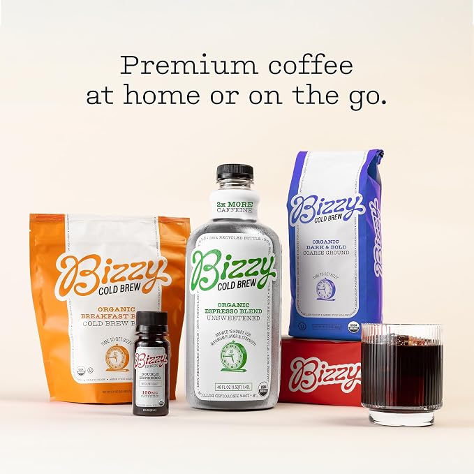 Bizzy Organic Cold Brew Coffee | Dark & Bold Blend | Coarse Ground Coffee | Dark Roast | Micro Sifted | Specialty Grade | 100% Arabica | 1 LB