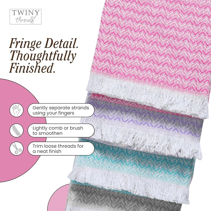 TWINY threads Kitchen Dish Towel Chevron Weave Mixed Color Pack, Premium 100% Cotton Kitchen Linen Set, Absorbent Quick Drying Dish Rags, Washable Reusable Multi Purpose, Set of 4, 16x26 Inches
