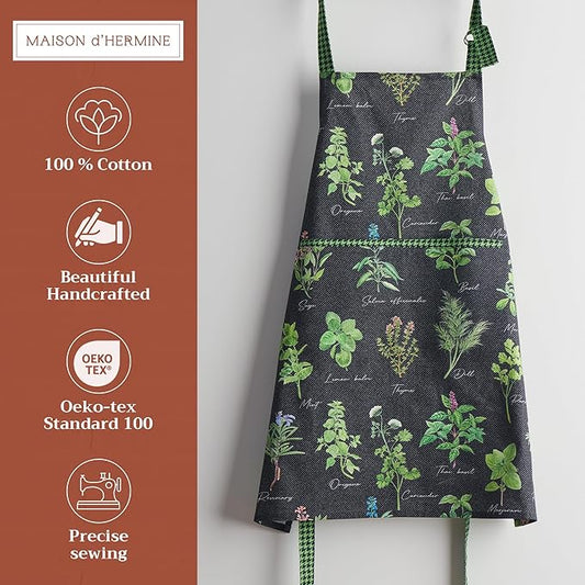 Maison d' Hermine 100% Cotton Apron for women with Pocket Kitchen Chef Apron for Men Cooking Spring Summer