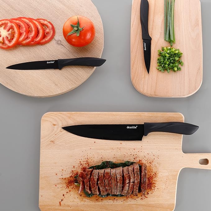 Kitchen Knife Set 7 Piece, High Carbon Stainless Steel Knife Block Set with Knife Sharpener, Professional Chef Knife Set with Acrylic Stand,Non stick coating for Anti-rusting and Sharp