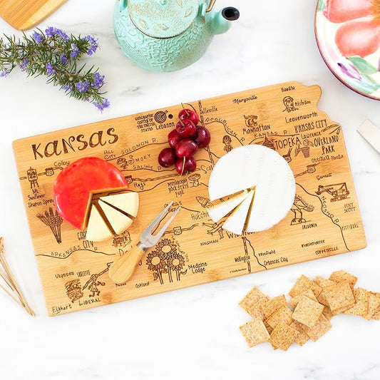 Totally Bamboo Destination Kansas State Shaped Serving and Cutting Board, Includes Hang Tie for Wall Display