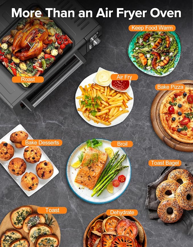Nuwave Bravo Pro Smart Air Fryer Toaster Oven Combo, Airfryer Convection Oven Countertop, 10-in-1 Functions with Quicker & Even Crisp Technology, 1800W, 50-450°F, PFAS-Free, 21QT, Black
