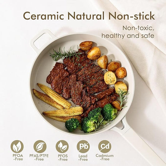 SENSARTE 14 Pcs Pots and Pans Set Nonstick, Non toxic Ceramic Cookware Set with Nanoscale Dense Coating, High Heat Resistant Induction Cookware, Healthy Kitchen Cooking Set, PFOA/PFAS/PTFE Free