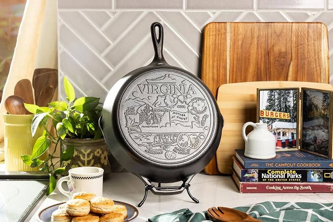 Lodge 12 Inch Cast Iron Skillet – Pre-Seasoned Frying Pan with Teardrop Handle – Oven, Stovetop, Grill & Campfire Use – Made in USA – Non-Toxic, Even-Heating Cookware – Virgina