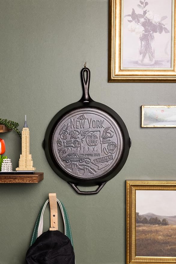 Lodge 12 Inch Cast Iron Skillet – Pre-Seasoned Frying Pan with Teardrop Handle – Oven, Stovetop, Grill & Campfire Use – Made in USA – Non-Toxic, Even-Heating Cookware – New York