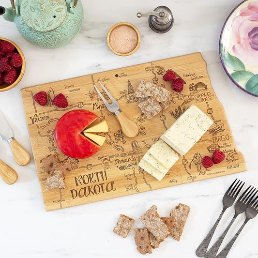 Totally Bamboo Destination North Dakota State Shaped Serving and Cutting Board, Includes Hang Tie for Wall Display