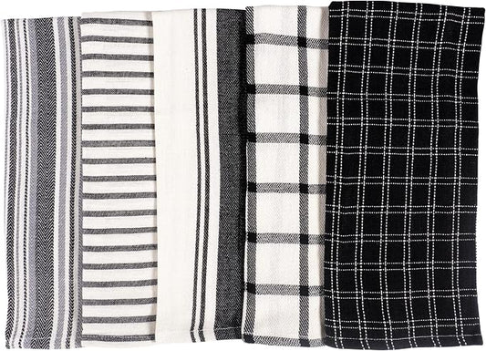 KAF Home Assorted Flat Kitchen Towels - Set of 10, 18 x 28 Inch (Black)