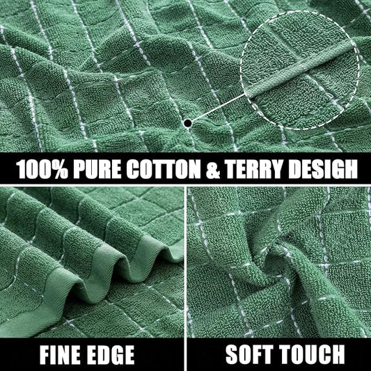 Mordimy 100% Cotton Terry Cloth Kitchen Towels, Super Soft and Absorbent Dish Towels for Drying, Checkered Designed Hand Towels for Kitchen, 13 x 28 Inches, 4 Pack, Grass Green