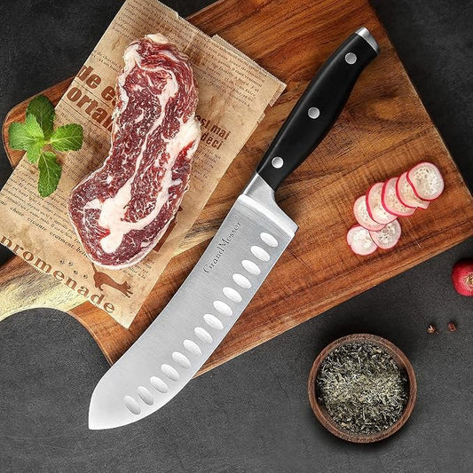 Butcher Knife, 7 inch Bullnose Knife, High Carbon German Stainless Steel Forging, Ergonomic ABS Handle Triple-riveted, with Gift Box