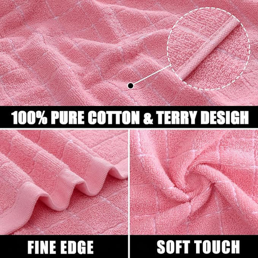 Mordimy 100% Cotton Terry Cloth Dish Cloths, Soft and Absorbent Checkered Dish Towels, Quick Drying Dish Rags for Washing Dishes, 6 Pack, 12 x 12 Inches, Pink