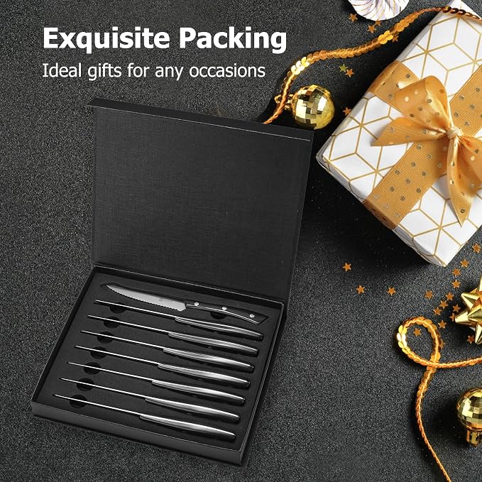 PAUDIN Steak Knives, Steak Knife Set of 8, Razor-Sharp Kitchen Knife Set 4.5 inch, High Carbon Stainless Steel Serrated Steak Set for Kitchen,Black Steak Knives