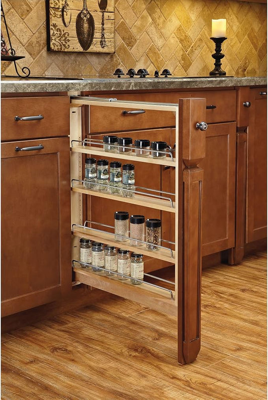 Rev-A-Shelf Pullout Filler w/Soft-Close for Between Base Kitchen Cabinets, Wooden Pantry Storage Shelves for 3" W x 30" H Opening, New Install Only, 432-BFBBSC-3C