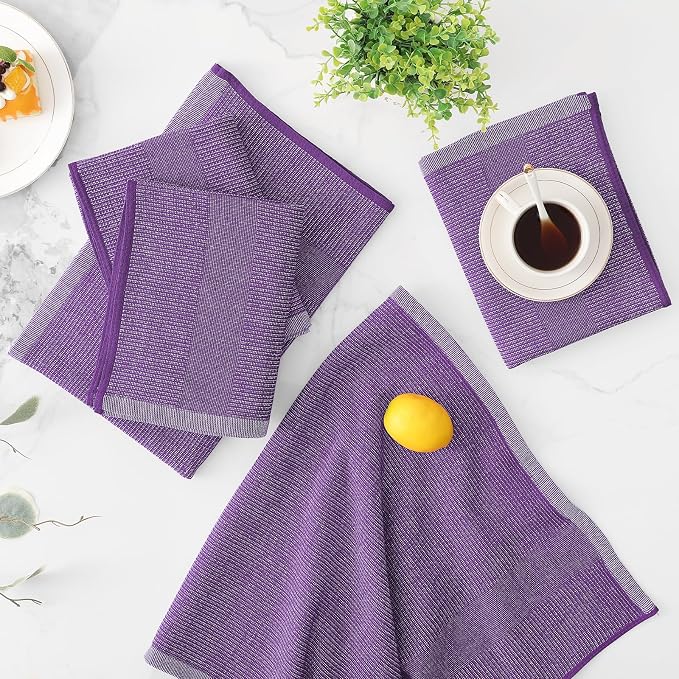Mordimy Premium Kitchen Towels 6 Pack (18 x 28 Inches, Purple), Large Cotton Kitchen Hand Towel, Flat & Terry Dish Towels for Drying Dishes, Super Absorbent Tea Dishtowels Set with Hanging Loop