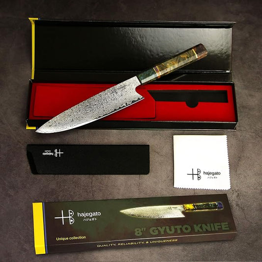 Damascus Chef Knife Gyuto Unique One Of Kind Handle Professional 8 Inch Japanese Chefs Kitchen Knife Vg10 67 Layers Damascus Steel Knive with Sheath