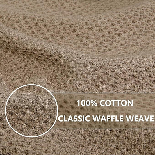 Homaxy 100% Cotton Waffle Weave Kitchen Dish Towels, Ultra Soft Absorbent Quick Drying Cleaning Towel, 13 x 28 Inches, 18-Pack, Tan
