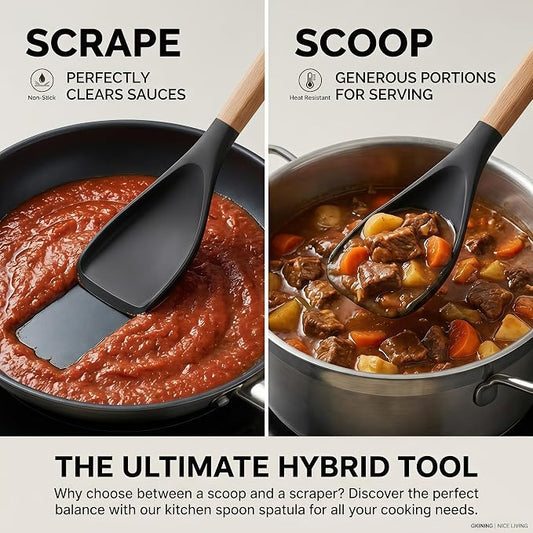 Silicone Spoon Spatula for Cooking, Flexible Spoon for Stirring, Scooping and Scraping, Safe for Nonstick Cookware, Black