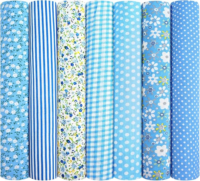 Ainiv 7pcs Fabric Bundles Squares, 19.68"x19.68" 100% Cotton Quilting Fabric Bundles, Floral Precut Squares Patchwork for Quilting, Sewing, DIY Crafts, Mask, Blue