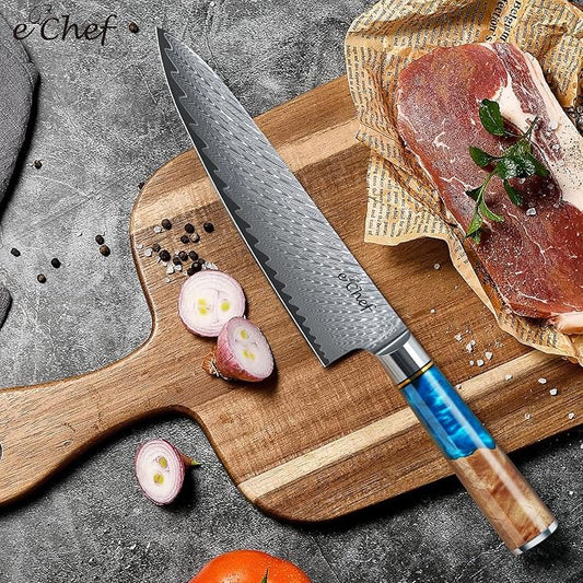 8-Inch Kitchen Knife, Handcrafted Damascus Sharp Chef Knife, Made with VG10 Steel, Wood Grain Resin Handle, Comes with Gift Box (8-inch chef's knife)