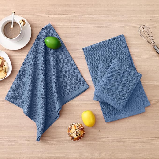 Homaxy 100% Cotton Kitchen Towels and Dishcloths Set, 12 x 12 & 15 x 25 Inches, Set of 12 Bulk Terry Cloth Dish Towels, Super Soft and Absorbent Hand Towel with Hanging Loop, Navy Blue