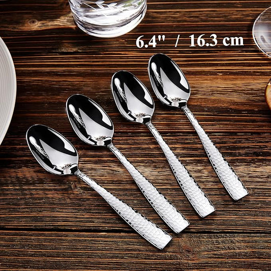 KEAWELL Premium 4-Piece Louis Hammered Spoons Set, 18/10 Stainless Steel, Set of 4, Fine Spoon Set with Squared Edge, Dishwasher Safe (6.4" Teaspoon)