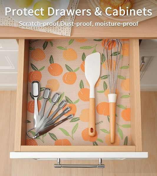 Cooyes Shelf Liner, Non-Adhesive Waterproof Drawer Liner, Durable Easy-to-Cut EVA Shelf Paper for Kitchen Cabinets, Refrigerator, Cupboard, Fridge, and Dresser (11.8 Inch W x 118 Inch L, Peaches)