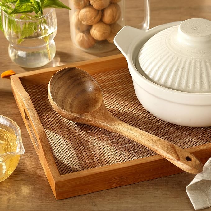 Ladle, Kaloo Teak Acacia Wooden Soup Ladle Spoons for Cooking, 10.6 inch, Gift Box Included