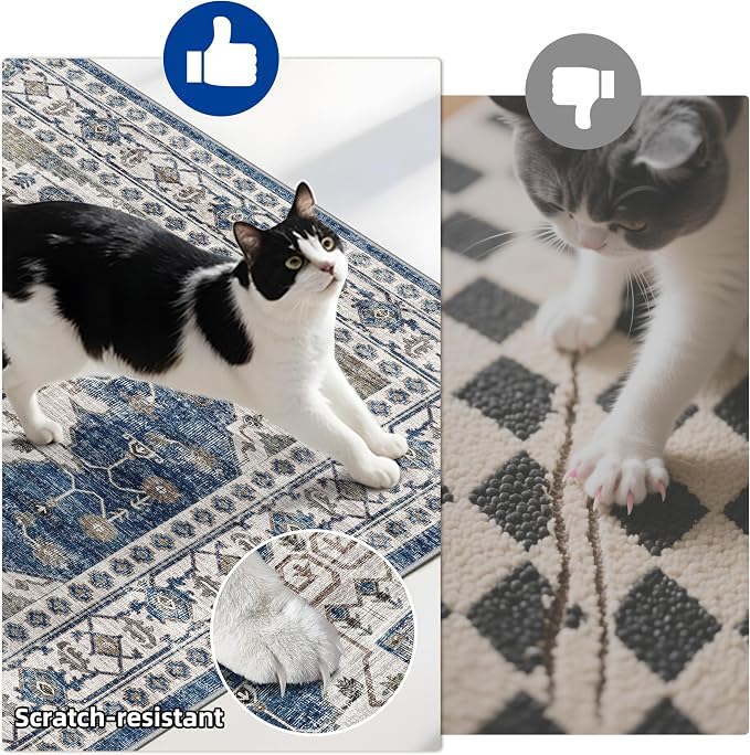 Washable 4-Piece Kitchen Floor Mats: Farmhouse Non-Slip Kitchen Sink Rug Easy Clean Water-Resistant Runners for Hallway Bathroom Soft Decorative Carpet for Pet Feeding Area(2x3+2x4+2x5+2x6,Blue)