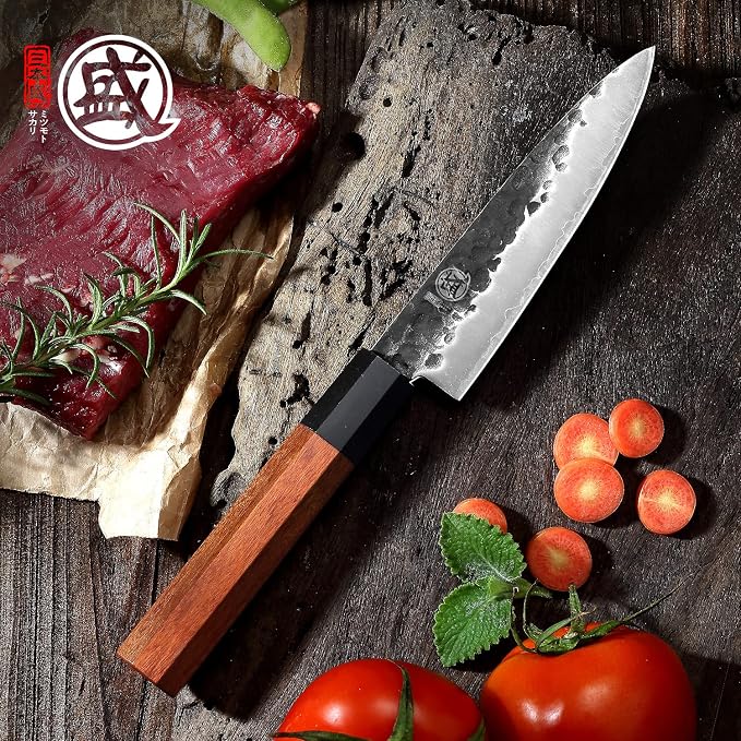 MITSUMOTO SAKARI 5.5-Inch Japanese Paring Knife, 9Cr18MoV Steel | Compact blade for peeling, trimming and fruit prep, 3-layer 9Cr18MoV steel, rosewood handle, sandalwood box