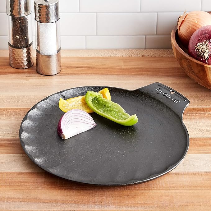 Outset 76378 Scallop Cast Iron Grill and Serving Pan , Black