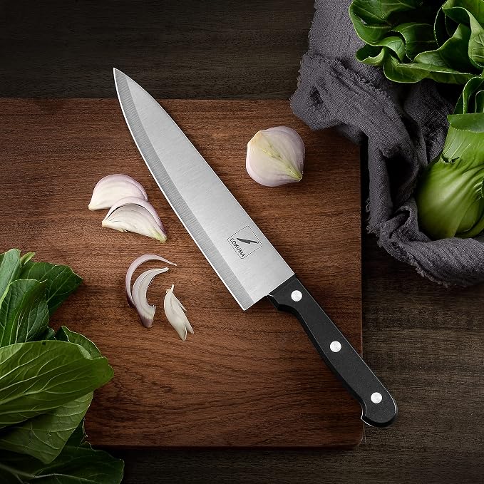 COKUMA Kitchen Knife, 3-Pcs Knife Set With Sheath, 8 Inch Chef Knife, 4.5 Inch Utility Knife, 4 Inch Paring Chef Knife, Stainless Steel, Black