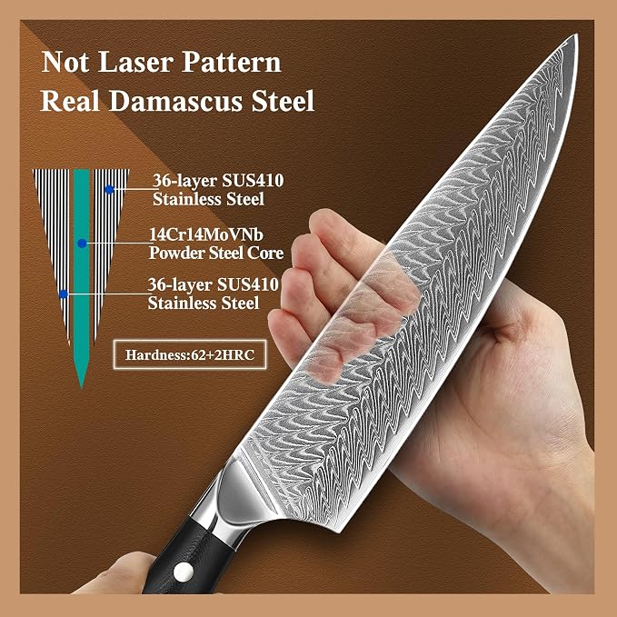 Damascus Chef Knife 8 inch, 67-Layer High Carbon Steel Kitchen Knife Ultra Sharp Japanese Chef Knives, Professional Kitchen Chef's Knife, with G10 Ergonomic Handle/Gift Box
