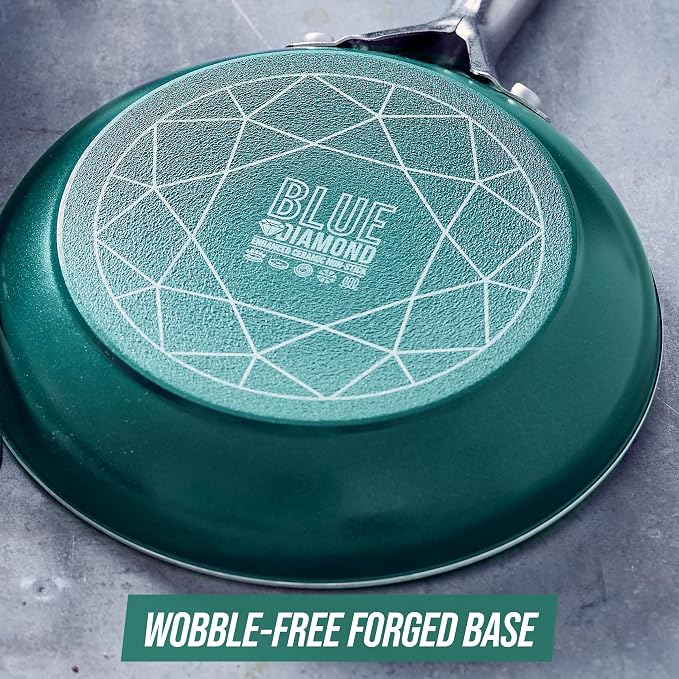 Blue Diamond 20 Piece Cookware and Bakeware Set, Diamond Infused PFAS-Free Ceramic Nonstick Pots and Pans, Durable Nontoxic Metal Utensil Safe & Scratch Resistant, Dishwasher & Oven Safe, Green