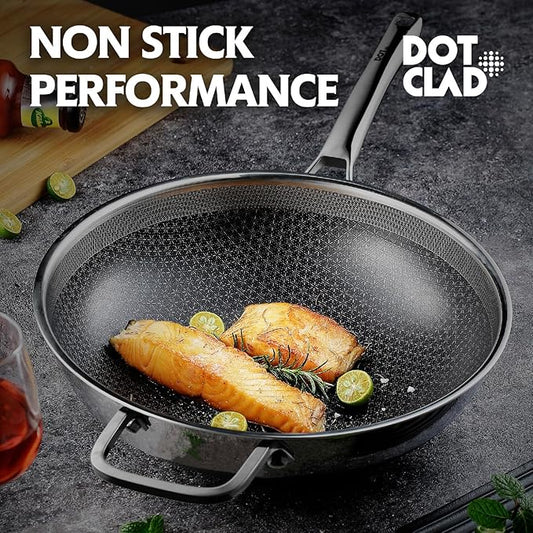 DOTCLAD Wok pan,Hybrid 13 inch Wok with Lid, PFOA Free Cookware,non stick Stainless Steel Woks & Stir-fry pans Nonstick, Dishwasher and Oven Safe, Works on Induction