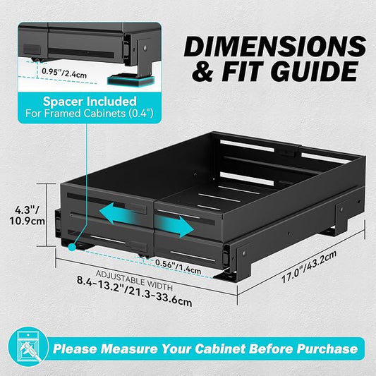 Pull Out Cabinet Organizer, Expandable Width 8"-13", Heavy Duty Metal Slide Out Drawers for Cabinets, Expandable Cabinet Pull Out Shelves for Kitchen, Pantry, Bathroom, Black