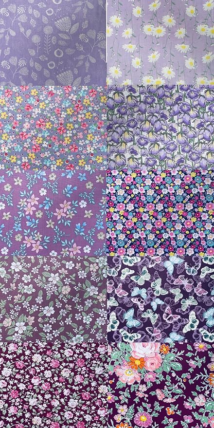 HANPATQUI 50PCS 8 x 8 inch Purple Printed 100% Cotton Fat Quarters Fabric for Sewing and Quilting Bundles Precut Fabric Square for DIY Craft Patchwork