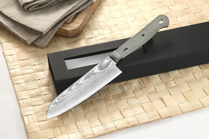 KATSURA Woodworking Project Kit - 5-inch Small Santoku Chef Knife Blank - Japanese VG-10-67 Layers Damascus Steel - NO LOGO