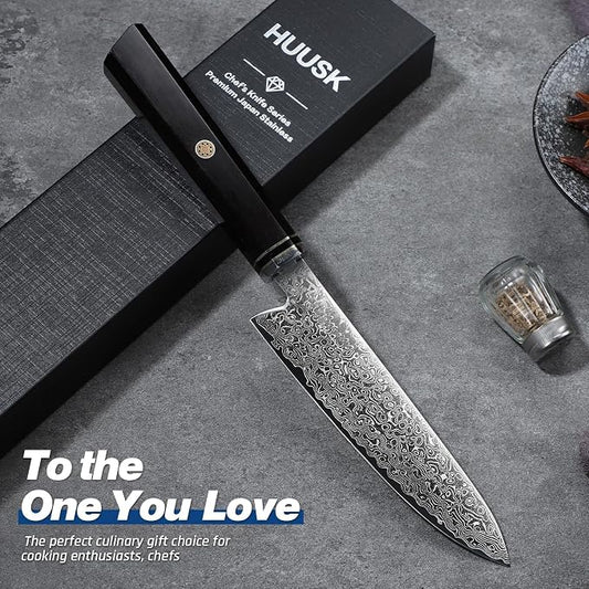 Huusk Damascus Utility Knife Japanese - 5.5 inch Handcrafted VG10 Paring Knife, Small Chef Knives with Wooden Handle, Versatile Kitchen Knives for Vegetable Fruit, Birthday Christmas Gifts for Men Wom