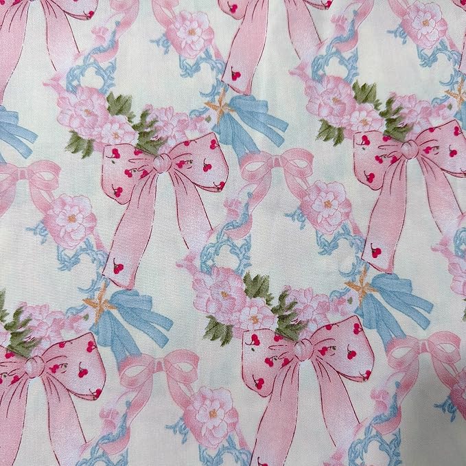 Light Weight Natural Cotton Fabric by the Yard DIY Making Supplies Quilting Patchwork Fabric Fat Quarter Bundles DIY for Quilting Cotton Patchwork Cushions (Big Pink Bow, 2 Yard)