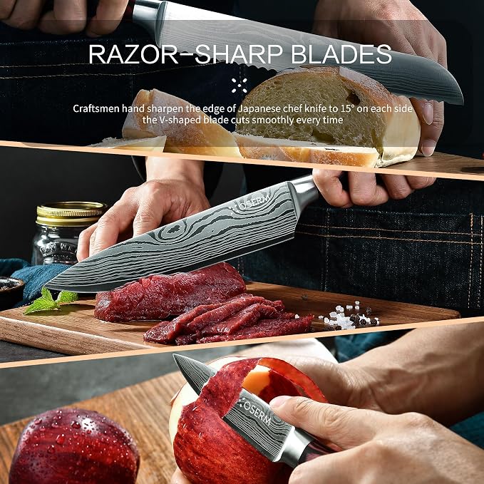 Knife Set | Gift-Ready 6-Piece (5+1) Japanese Style Kitchen Knife Set — Burgundy Gift Box with An Additional 8" Chef Knife — Ideal Christmas, Wedding & Household Gift