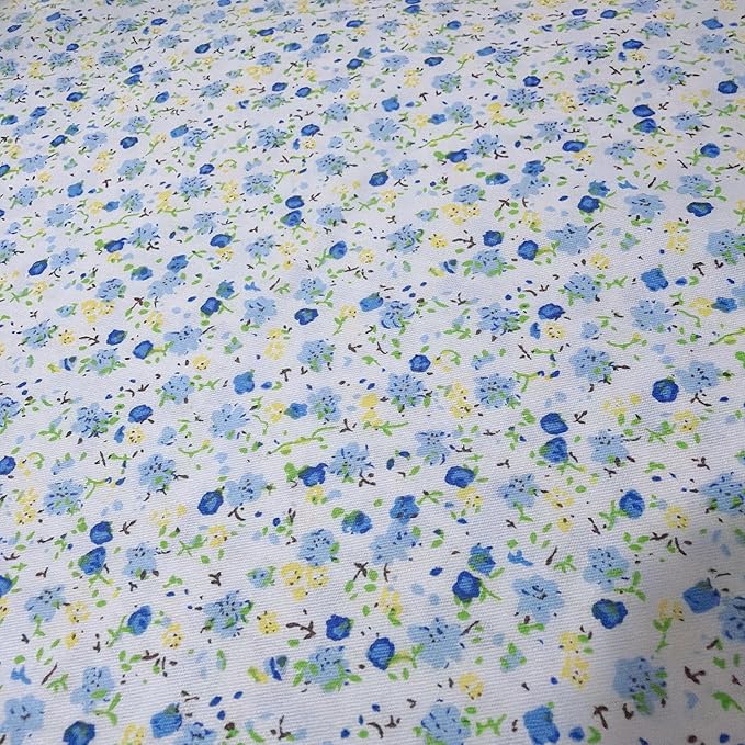 Light Weight Natural Cotton Fabric by the Yard DIY Making Supplies Quilting Patchwork Fabric Fat Quarter Bundles DIY for Quilting Cotton Patchwork Cushions (Blue Flowers 3, 1 Yard)