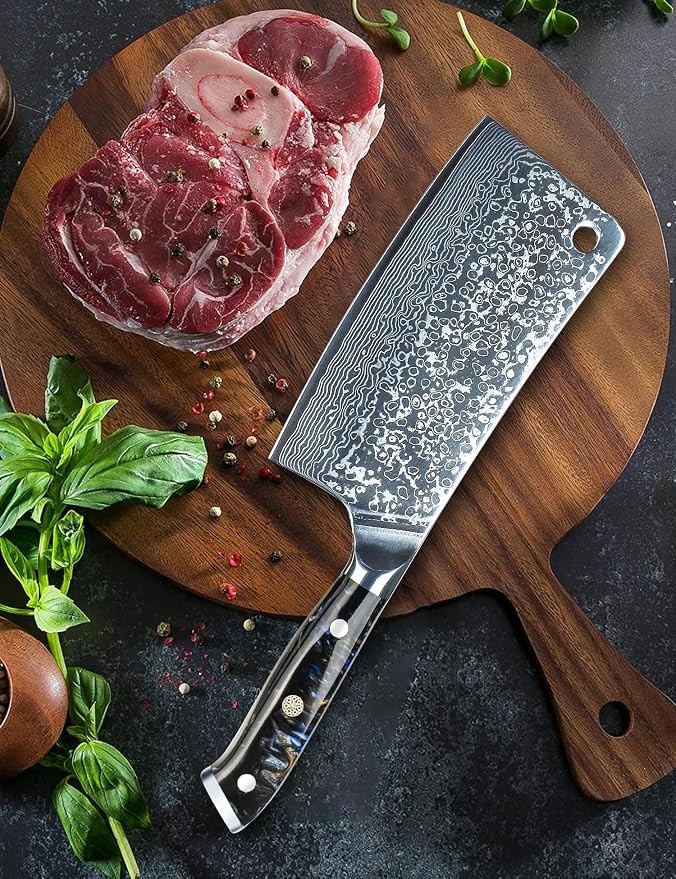 Chopping Knife - 7 inch Cleaver Knife- Xuan Series - VG10 Damascus Steel Kitchen Knife - Resin Handle (Starry Black)