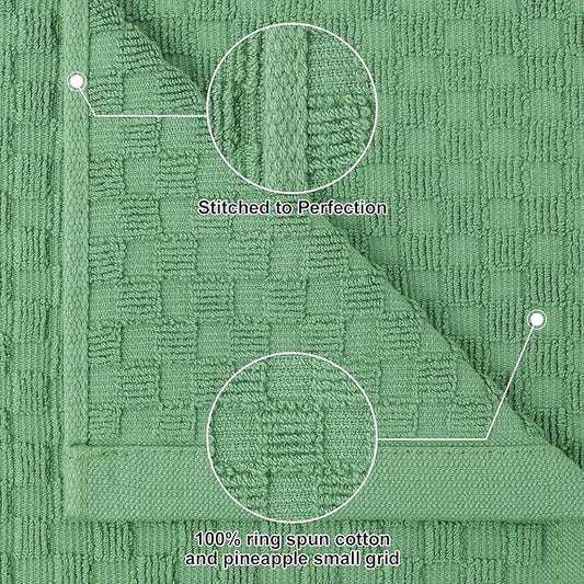 Homaxy 100% Cotton Kitchen Towels and Dishcloths Set, 12 x 12 & 15 x 25 Inches, Set of 10 Bulk Terry Cloth Dish Towels, Super Soft and Absorbent Hand Towel with Hanging Loop, Grass Green