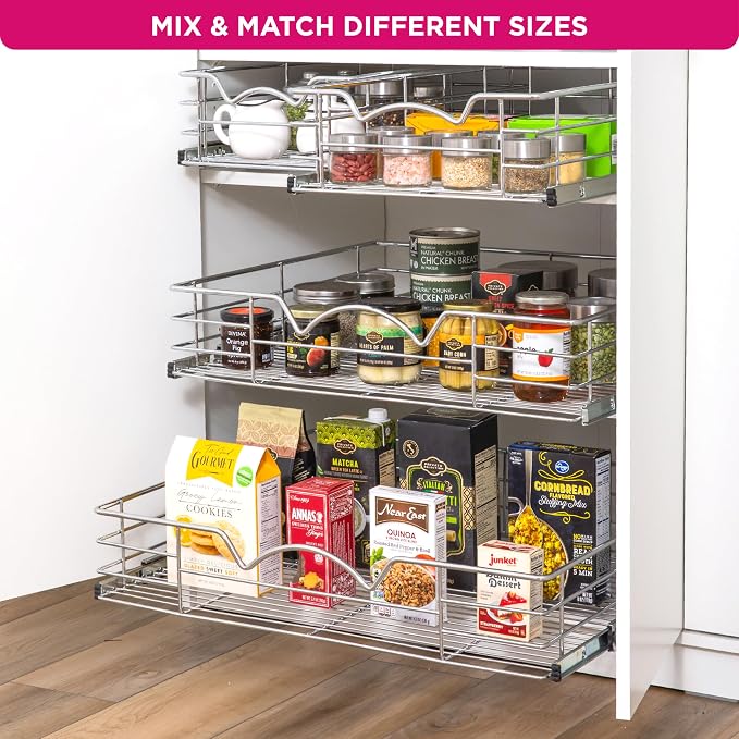 HOLDN’ STORAGE Pull Out Cabinet Organizer, Slide Out Drawer for Kitchen Cabinets & Pantry, Roll Out Shelf for Pots, Pans & Under Sink Storage, Heavy-Duty Full-Extension, 11"W x 21"D x 5"H
