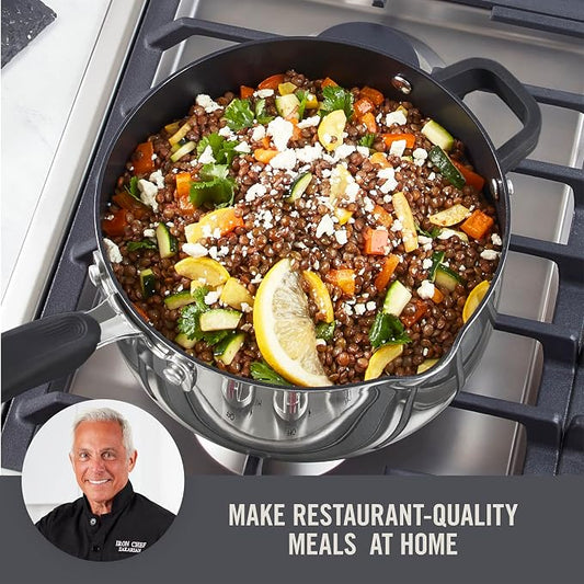 Zakarian x Dash TruPro® Nonstick Stainless Steel Stacking Sauce Pan Set - Compact Cookware Set for Everyday Cooking - Non-Stick, Space-Saving, and Oven-Safe - Black, 6-Piece Set
